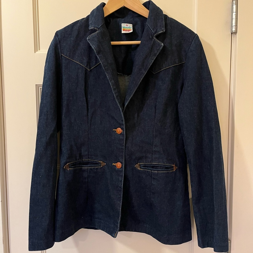 🐴 Vintage Wrangler 70s Western Denim Blazer • Made in USA • Slim Fit 15 Junior